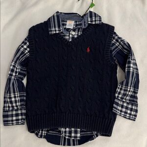 Ralph Lauren navy sweater vest & Gymboree navy Blue Plaid Shirt set size 4